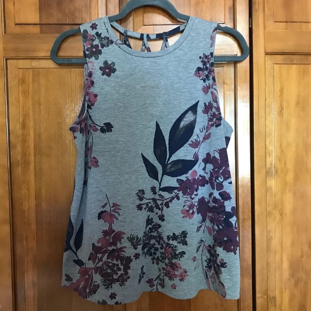 Maurice's- Grey Floral  24/7 Cross Back Tank Top